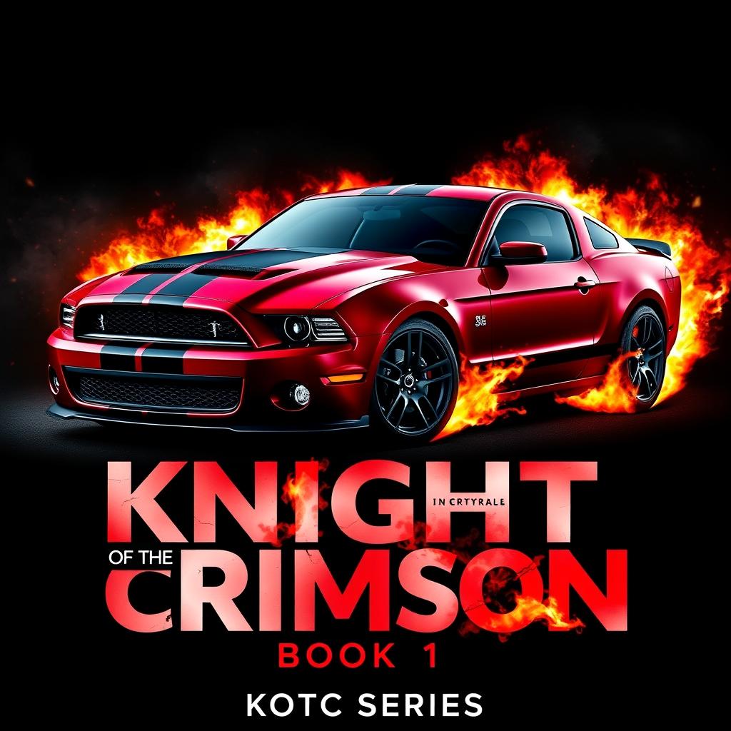 A dynamic movie poster featuring a 2013 Ford Shelby Mustang GT500 Super Snake in an alluring wine red color with a single black racing stripe