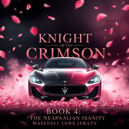 A captivating movie poster featuring a half black, half rose gold pink Maserati Gran Turismo, surrounded by pink petals gently falling around the car