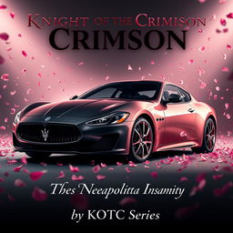 A cinematic movie poster featuring a Maserati Gran Turismo with a unique finish: the car is split halfway, with one half in sleek black and the other in a luxurious rose gold pink