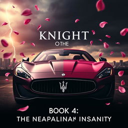 A cinematic movie poster featuring a Maserati Gran Turismo, split half in luxurious black and half in elegant rose gold pink, surrounded by delicate pink petals floating in the air