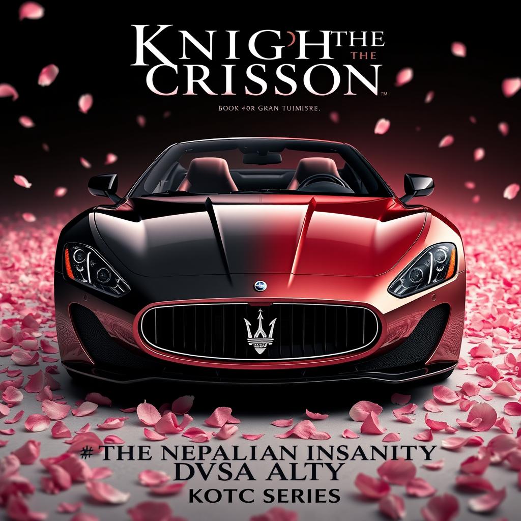 A captivating movie poster featuring a stunning Maserati Gran Turismo, perfectly divided into half black and half rose gold pink