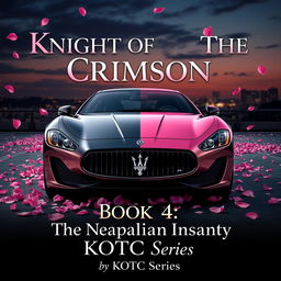 A movie poster featuring a Maserati Gran Turismo that is half black and half rose gold pink