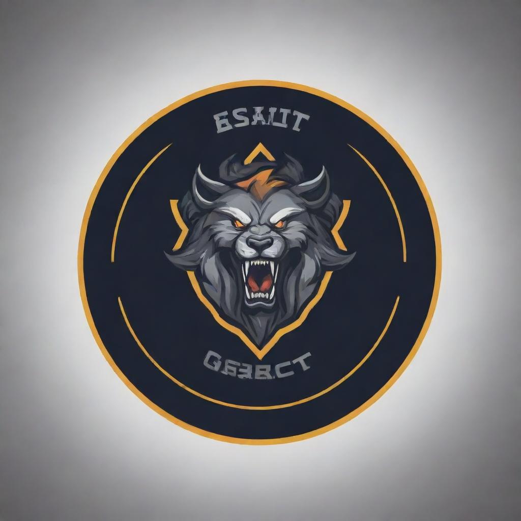 A trendy eSports team t-shirt design, showcasing the name 'Emsot Gar', incorporating motifs and design elements associated with gaming and competition.