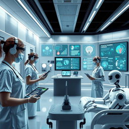 A futuristic and engaging image illustrating the digital transformation in nursing and healthcare