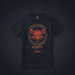 A trendy eSports team t-shirt design, showcasing the name 'Emsot Gar', incorporating motifs and design elements associated with gaming and competition.