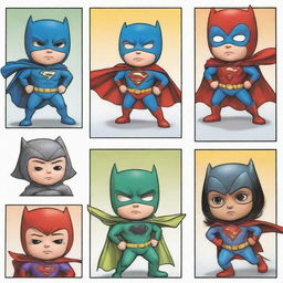 Create a four-paneled comic strip featuring a cute superhero. Each panel showcases a unique and creative outfit design for this hero.