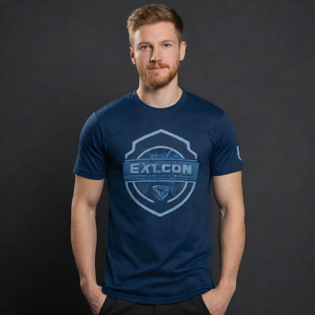 Fine-tune our previous eSports team t-shirt design by implementing a sophisticated color grading scheme combing shades of black and navy blue.