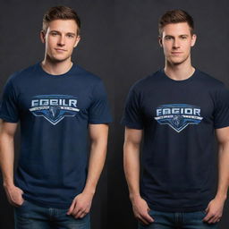 Fine-tune our previous eSports team t-shirt design by implementing a sophisticated color grading scheme combing shades of black and navy blue.