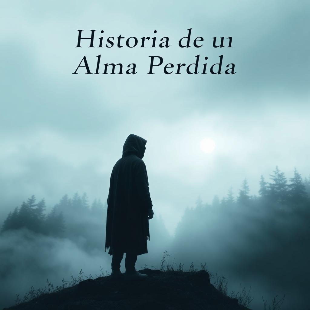 Cover for a book titled "Historia de un Alma Perdida", featuring a lone figure standing at the edge of a misty forest