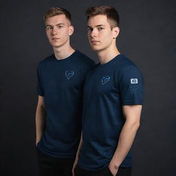 Fine-tune our previous eSports team t-shirt design by implementing a sophisticated color grading scheme combing shades of black and navy blue.