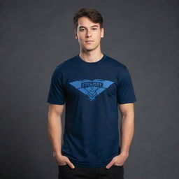 Fine-tune our previous eSports team t-shirt design by implementing a sophisticated color grading scheme combing shades of black and navy blue.