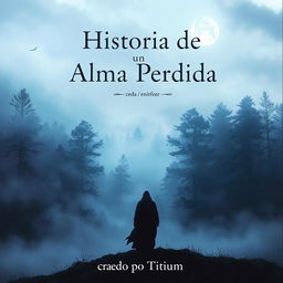 Cover for a book titled "Historia de un Alma Perdida" by Titium, featuring a solitary figure standing at the edge of a misty, enchanted forest