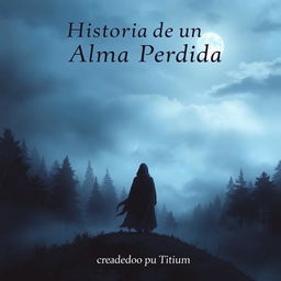 Cover for a book titled "Historia de un Alma Perdida" by Titium, featuring a solitary figure standing at the edge of a misty, enchanted forest