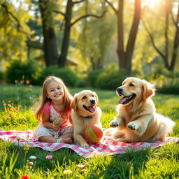 A heartwarming image depicting a girl and her dog enjoying a beautiful day at the park