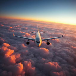 An Airbus A330-200 flying over the ocean, seen from above the clouds