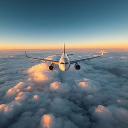 An Airbus A330-200 flying over the ocean, seen from above the clouds