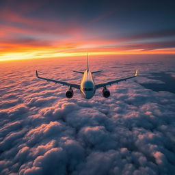 An Airbus A330-200 flying over the ocean, seen from above the clouds