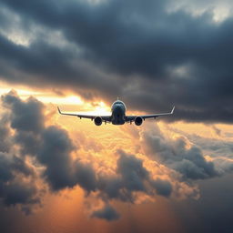 A majestic Airbus A330-200 soaring through a cloudy sky, captured from a head-on perspective above the clouds