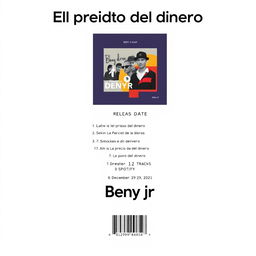 A clean, minimalist album poster for 'El precio del dinero' by Beny Jr in portrait orientation