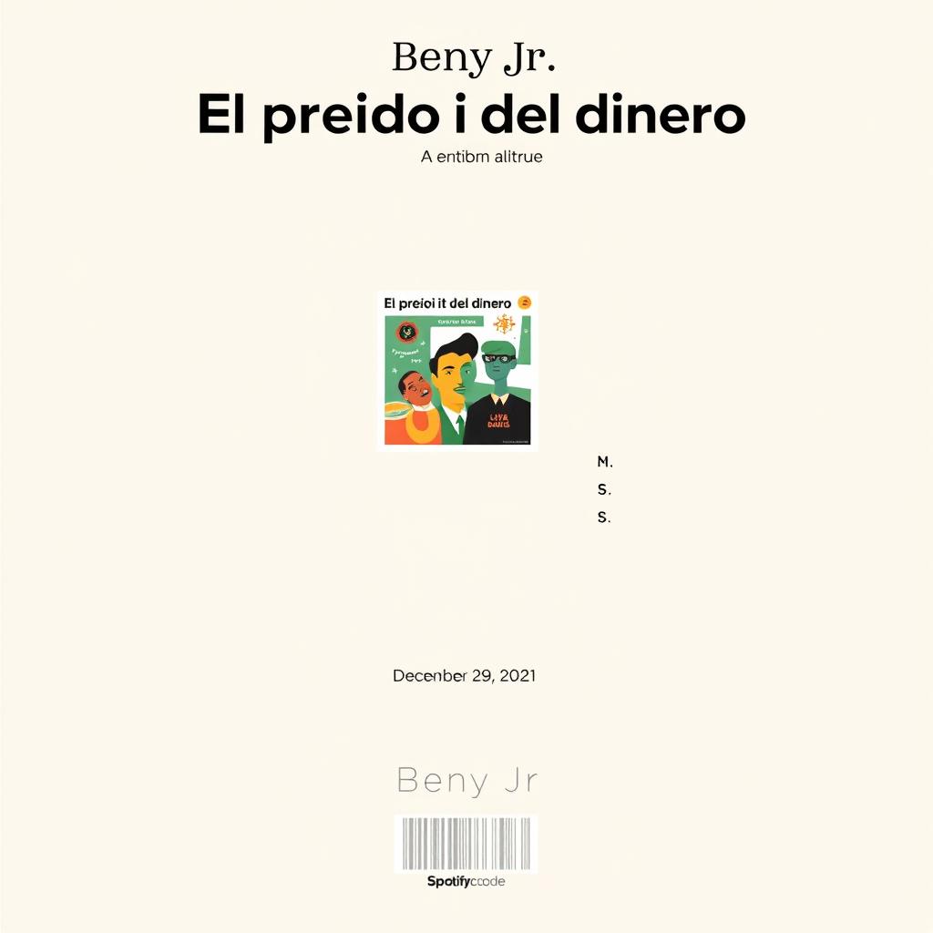 A clean, minimalist album poster for 'El precio del dinero' by Beny Jr in portrait orientation