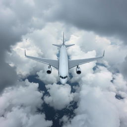 Head-on view of an Airbus A330-200 flying over the sea, seen from above the clouds