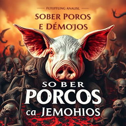 Capa de livro em estilo realista e fotográfico apresentando um porco deformado possuído por um demônio terrível