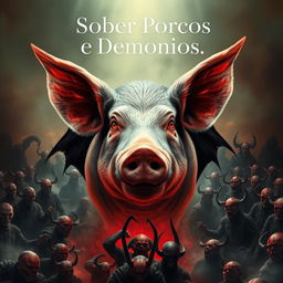 Capa de livro em estilo realista e fotográfico apresentando um porco deformado possuído por um demônio terrível