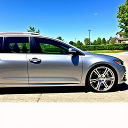 A silver station wagon with 18-inch style 37 rims, showcasing a unique and elegant design