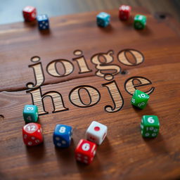 A rustic wooden board with the text "jogo hoje" elegantly carved into it