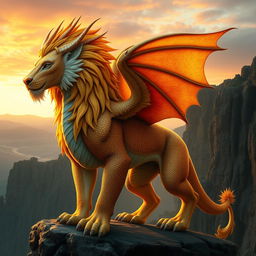 A majestic creature that combines the features of a lion and a dragon