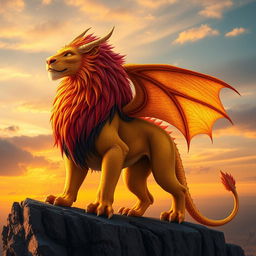 A majestic creature that combines the features of a lion and a dragon