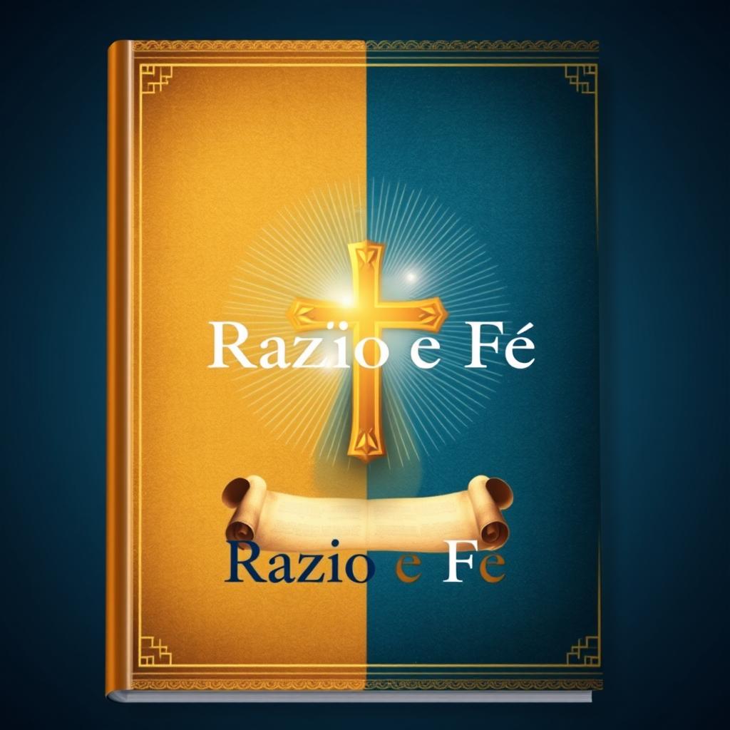 A captivating book cover design for a Christian apologetics book titled "Razão e Fé" (Reason and Faith)