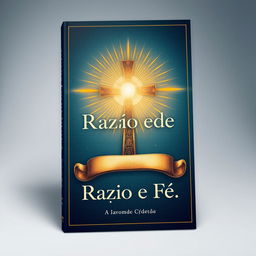 A captivating book cover design for a Christian apologetics book titled "Razão e Fé" (Reason and Faith)