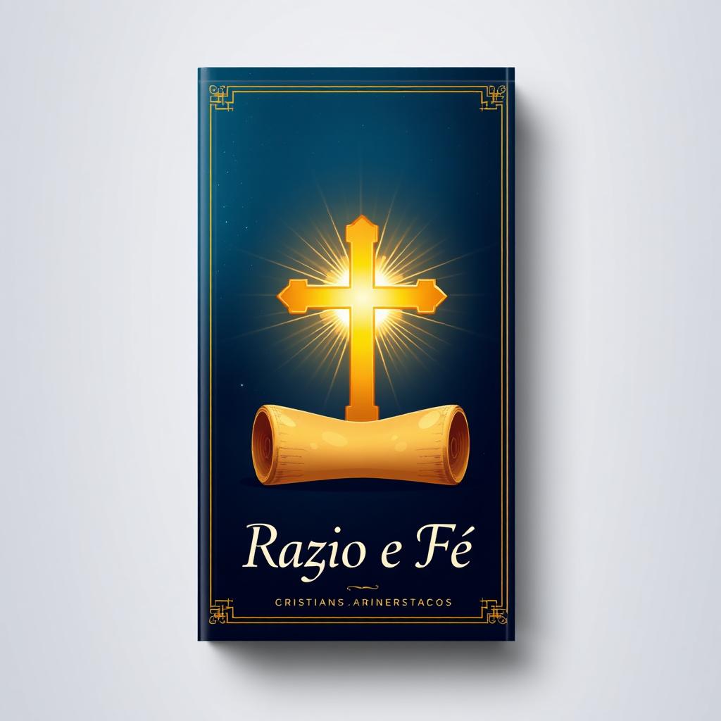 A captivating book cover design for a Christian apologetics book titled "Razão e Fé" (Reason and Faith)