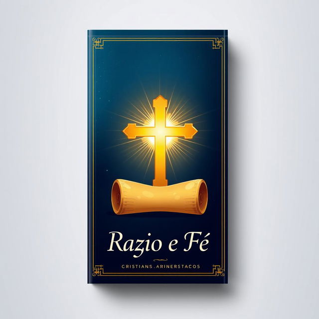 A captivating book cover design for a Christian apologetics book titled "Razão e Fé" (Reason and Faith)