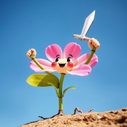 A charming little flower raising a small sword to the sky