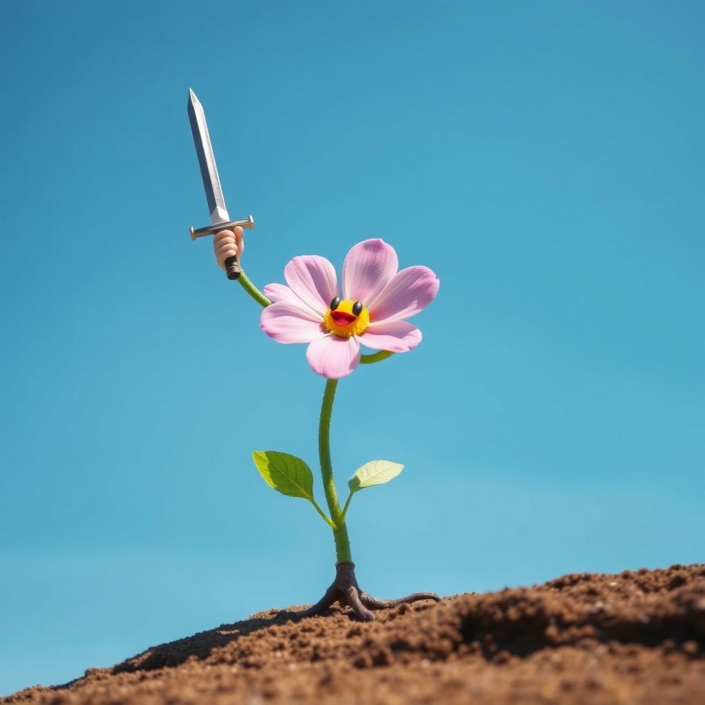 A charming little flower raising a small sword to the sky