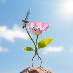 A charming little flower raising a small sword to the sky