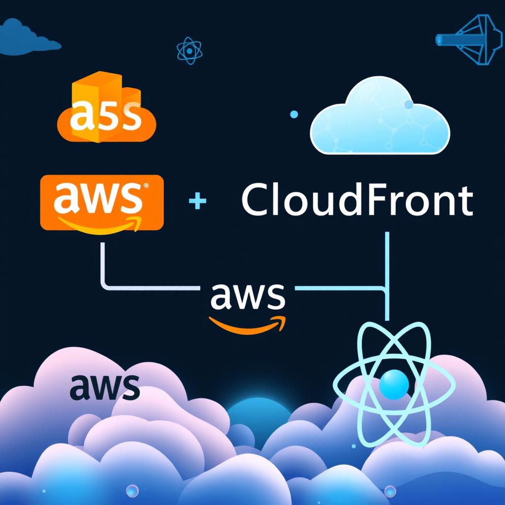 An illustration showcasing the seamless integration of AWS services: S3, CloudFront, and ReactJS