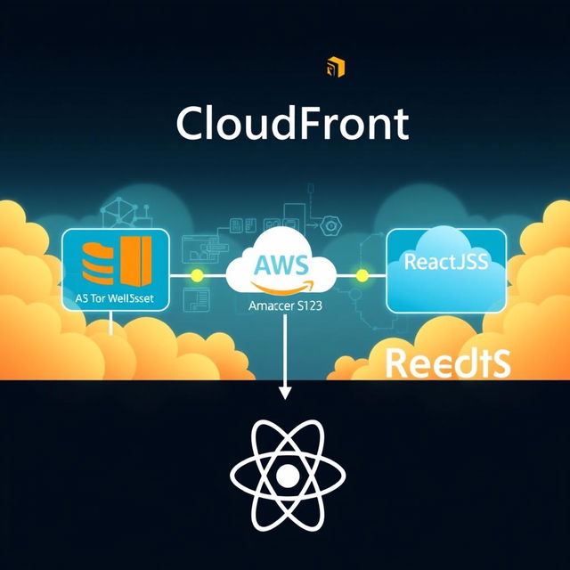 An illustration showcasing the seamless integration of AWS services: S3, CloudFront, and ReactJS