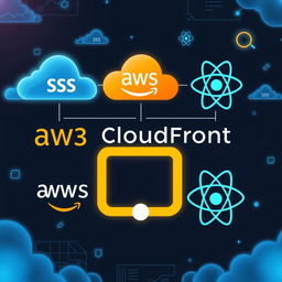 An illustration showcasing the seamless integration of AWS services: S3, CloudFront, and ReactJS