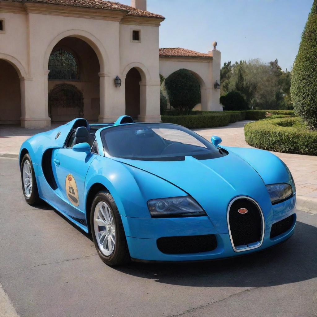 A Bugatti car drawn in the classic Disney cartoon style