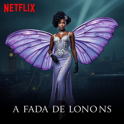 Netflix movie poster featuring a full-body Afro-descendant woman as "A Fada De Londres"