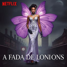 Netflix movie poster featuring a full-body Afro-descendant woman as "A Fada De Londres"