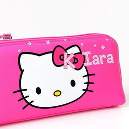 A pencil case designed in the style of Hello Kitty, featuring Hello Kitty's iconic face and bow