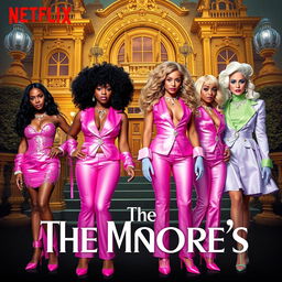 A Netflix movie poster titled "The Monroe's" featuring four young women: two Black women and two White women with diverse hairstyles