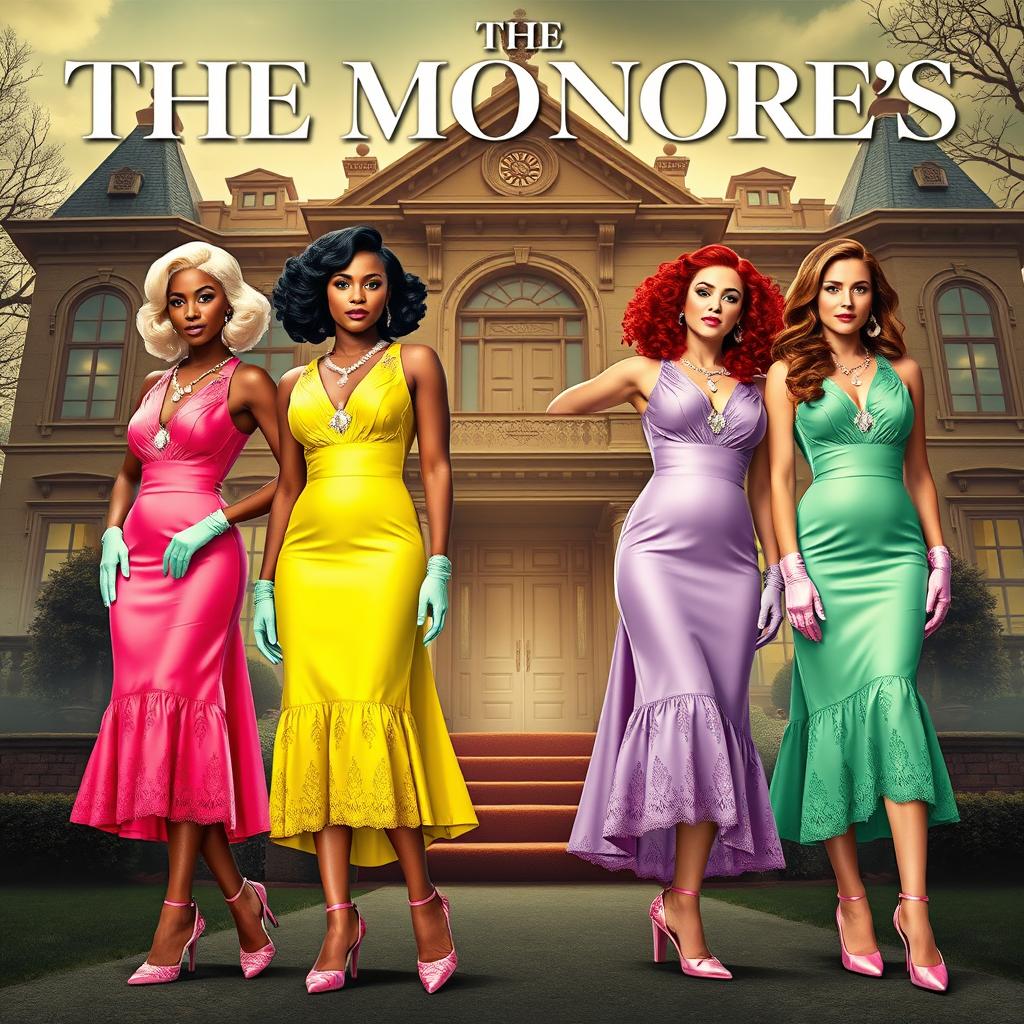 Create a Netflix movie poster titled 'The Monroe's' featuring two young Black women and two young White women, each with distinct hairstyles