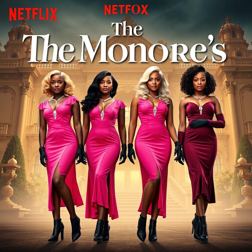 Netflix movie poster titled 'The Monroe's' featuring four young women, a mix of black and brown-skinned characters