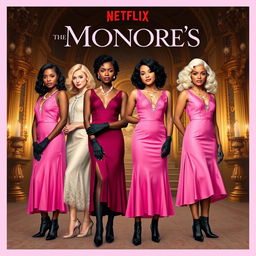 Netflix movie poster titled 'The Monroe's' featuring four young women, a mix of black and brown-skinned characters