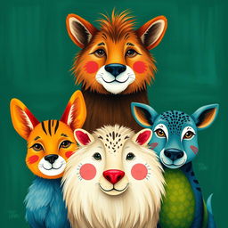An expressive and individualistic portrayal of animals showcasing their unique personalities
